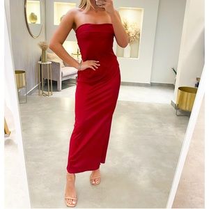 Satin strapless tube maxi dress